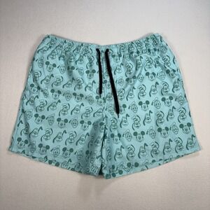 Disney‎ Mickey and Friends Swim Shorts Men's L Mint Green Mesh Lined Drawstring